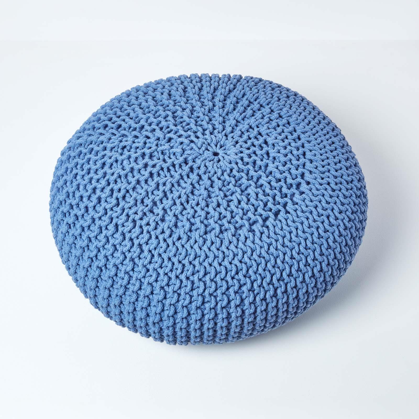 Large Round Cotton Knitted Pouffes Footstools Red, Yellow, Black, Grey, Natural - Picture 10 of 108