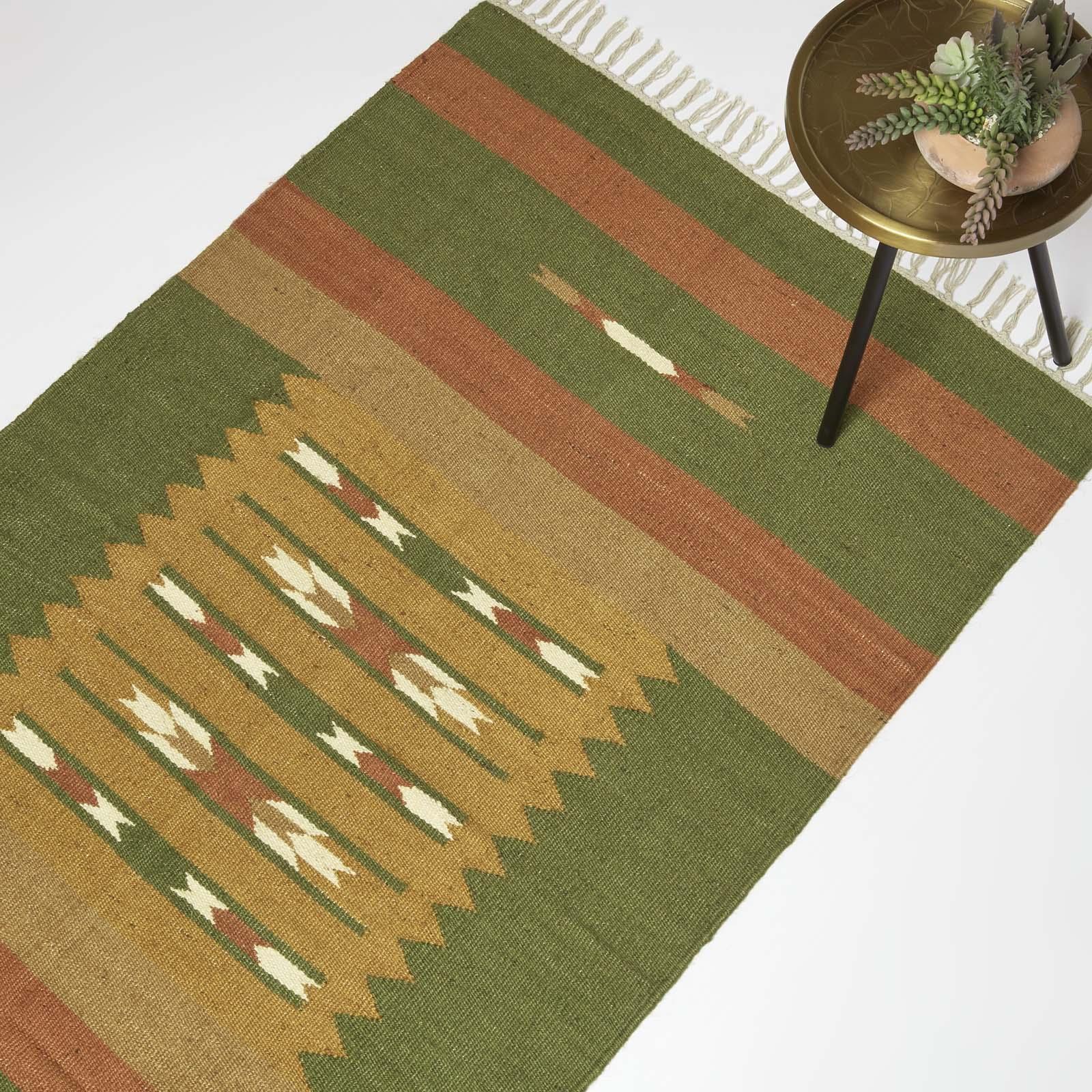 Handwoven Kilim Rug Runner Cotton & Jute in Traditional Pattern with Tassels - Picture 9 of 15