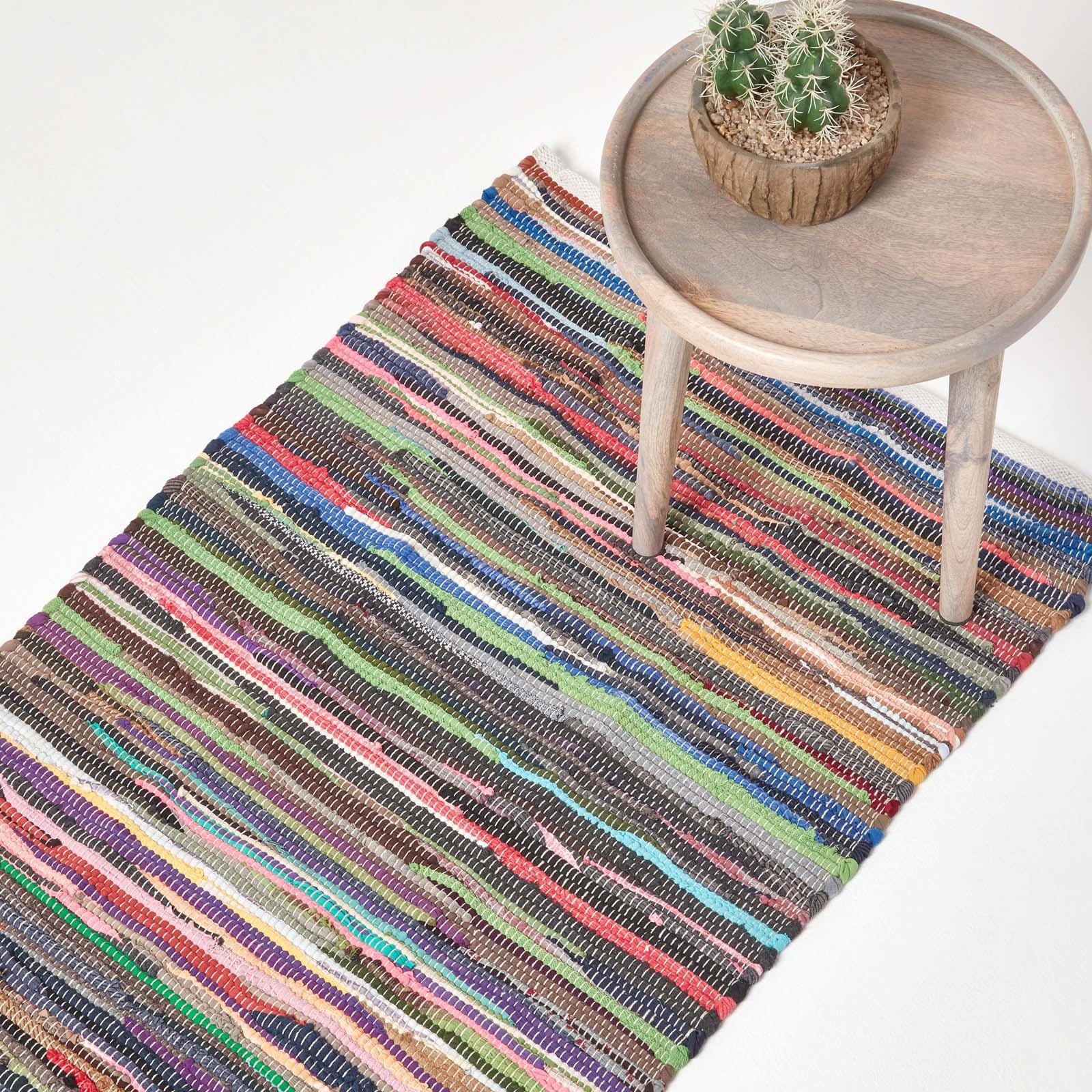 Handmade Indian Chindi Rag Rug 100% Recycled Cotton Large Small Woven Floor Mat - Picture 7 of 31