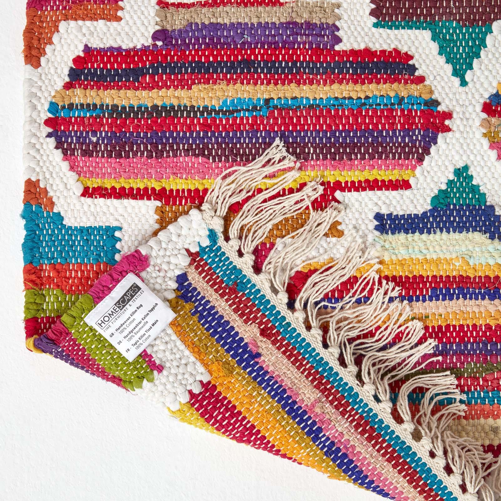 Handmade Cotton & Wool Kilim Rugs Runner Multi Coloured Geometric Diamond Carpet - Picture 15 of 64