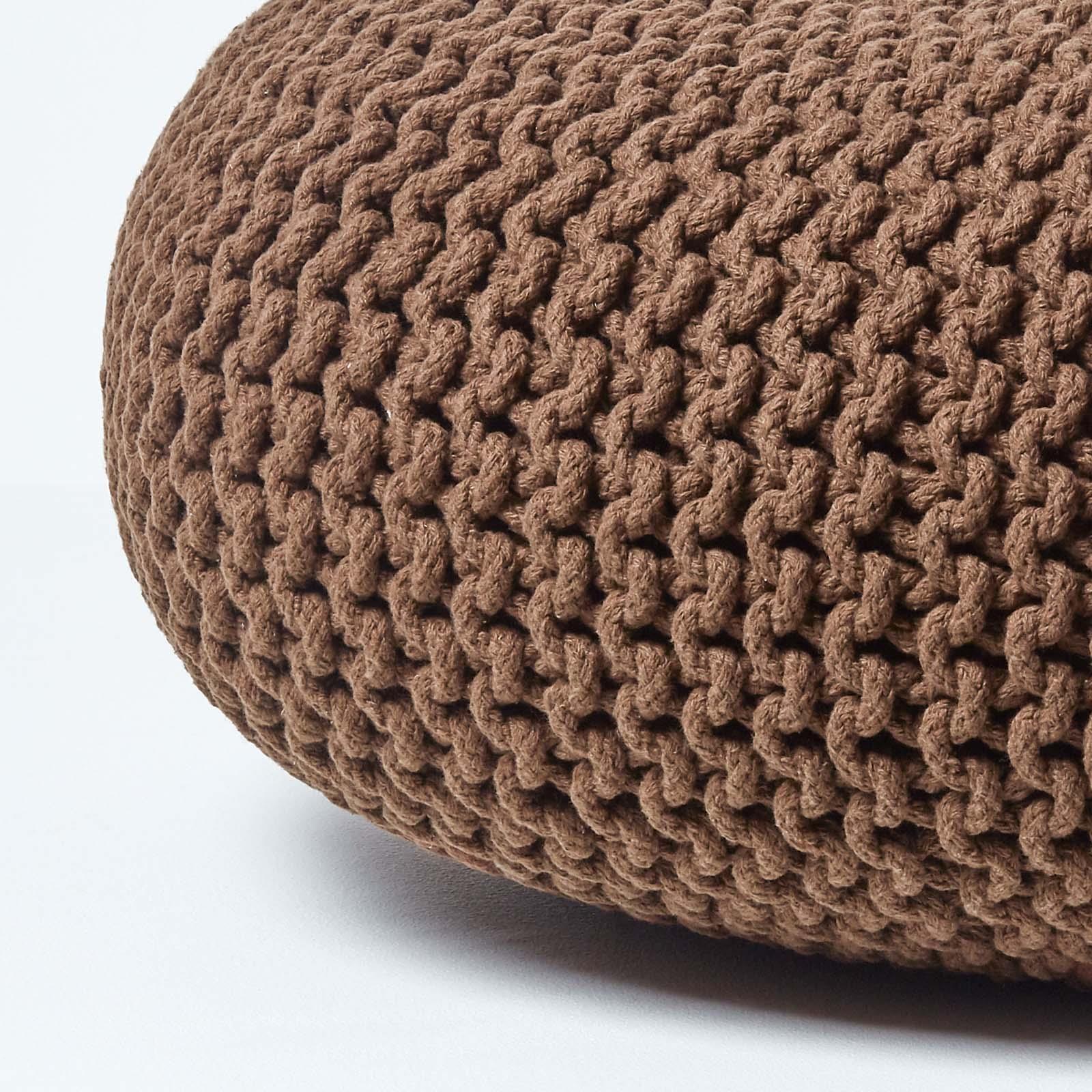 Large Round Cotton Knitted Pouffes Footstools Red, Yellow, Black, Grey, Natural - Picture 17 of 108