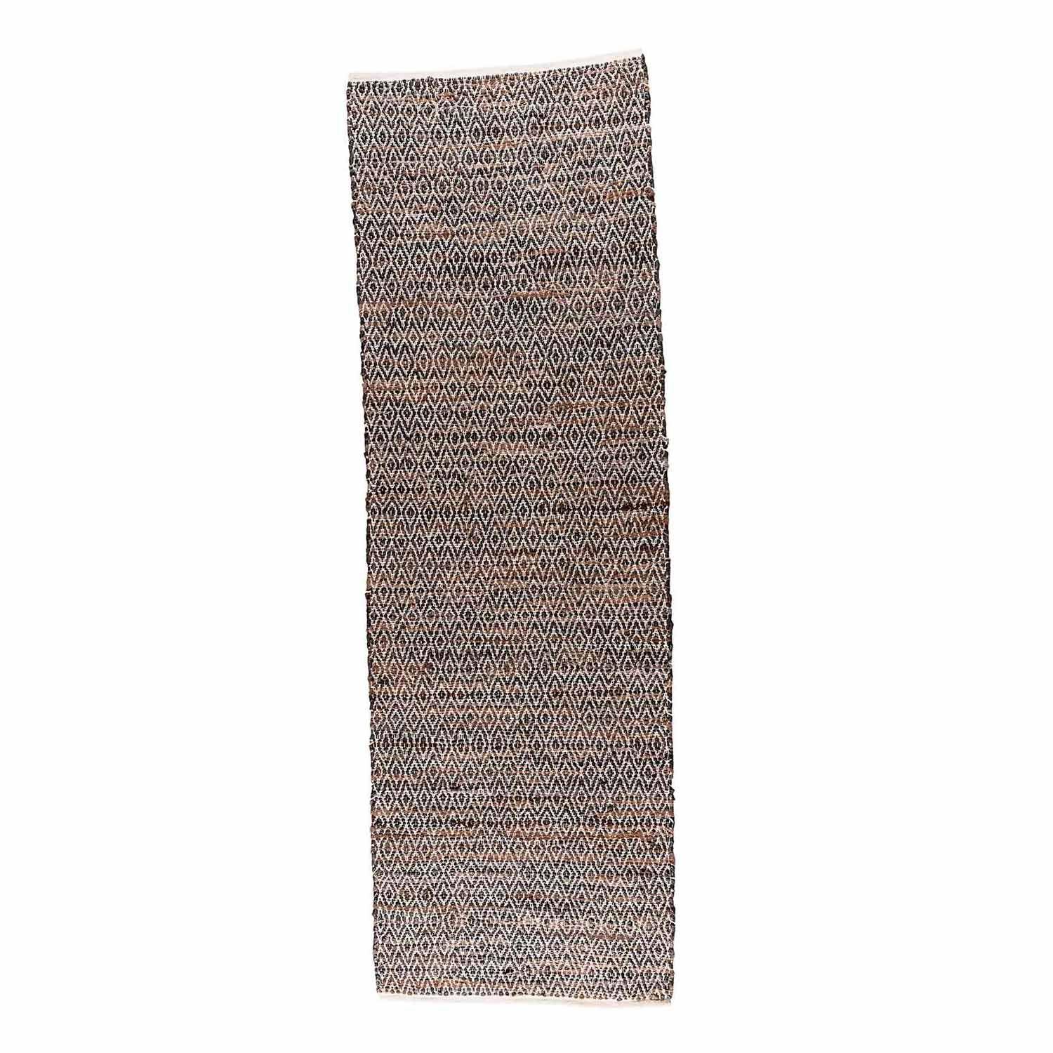 Real Leather Handwoven Black Grey Brown Hall Runner Textured Pattern 66 x 200 cm - Picture 13 of 24