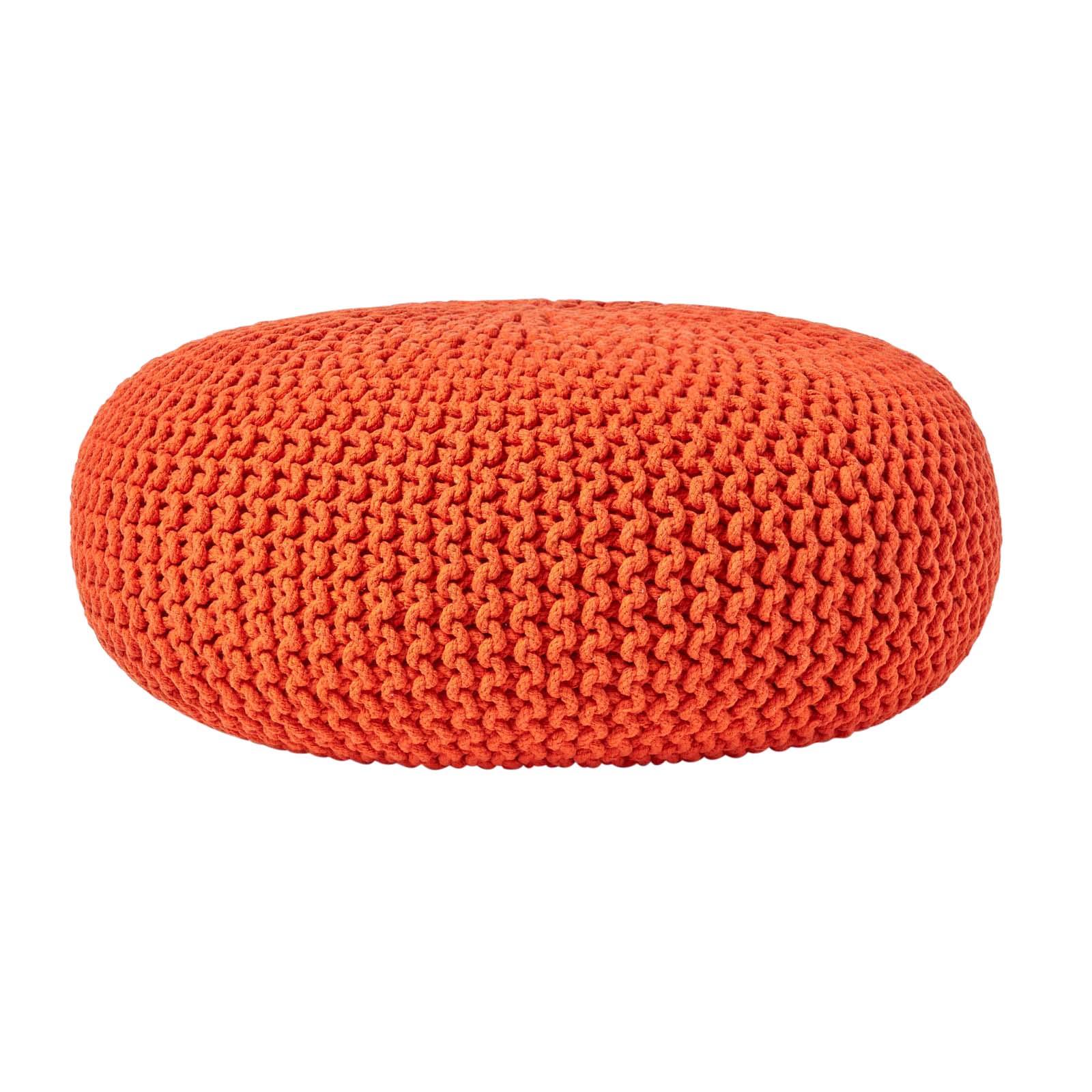 Large Round Cotton Knitted Pouffes Footstools Red, Yellow, Black, Grey, Natural - Picture 67 of 108