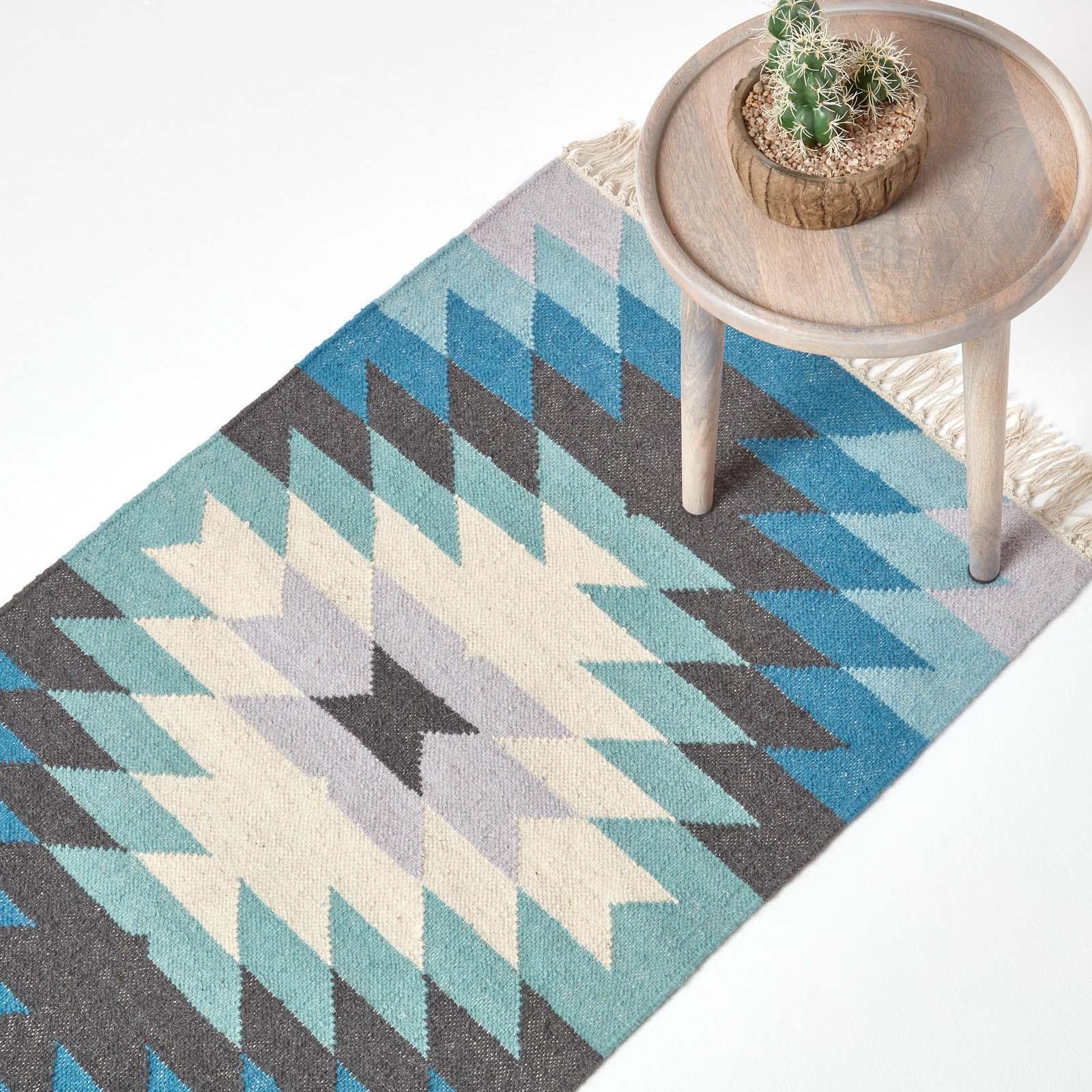 Handmade Cotton & Wool Kilim Rugs Runner Multi Coloured Geometric Diamond Carpet - Picture 31 of 64