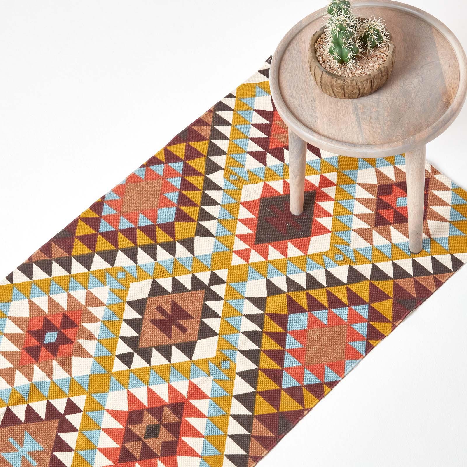 Handwoven Hallway Runner 100% Cotton Hall Rug Multicolour Geometric Printed - Picture 22 of 41