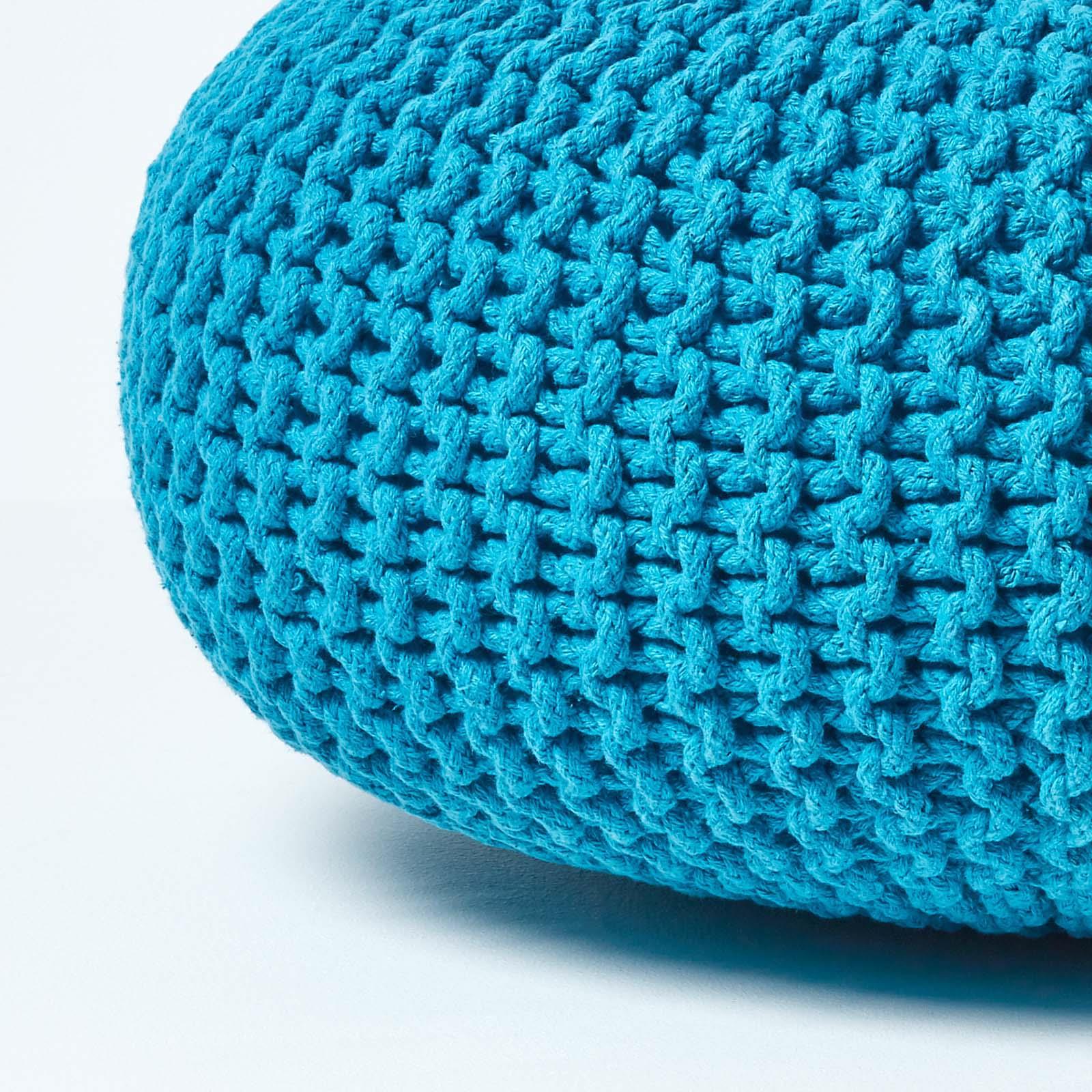 Large Round Cotton Knitted Pouffes Footstools Red, Yellow, Black, Grey, Natural - Picture 100 of 108