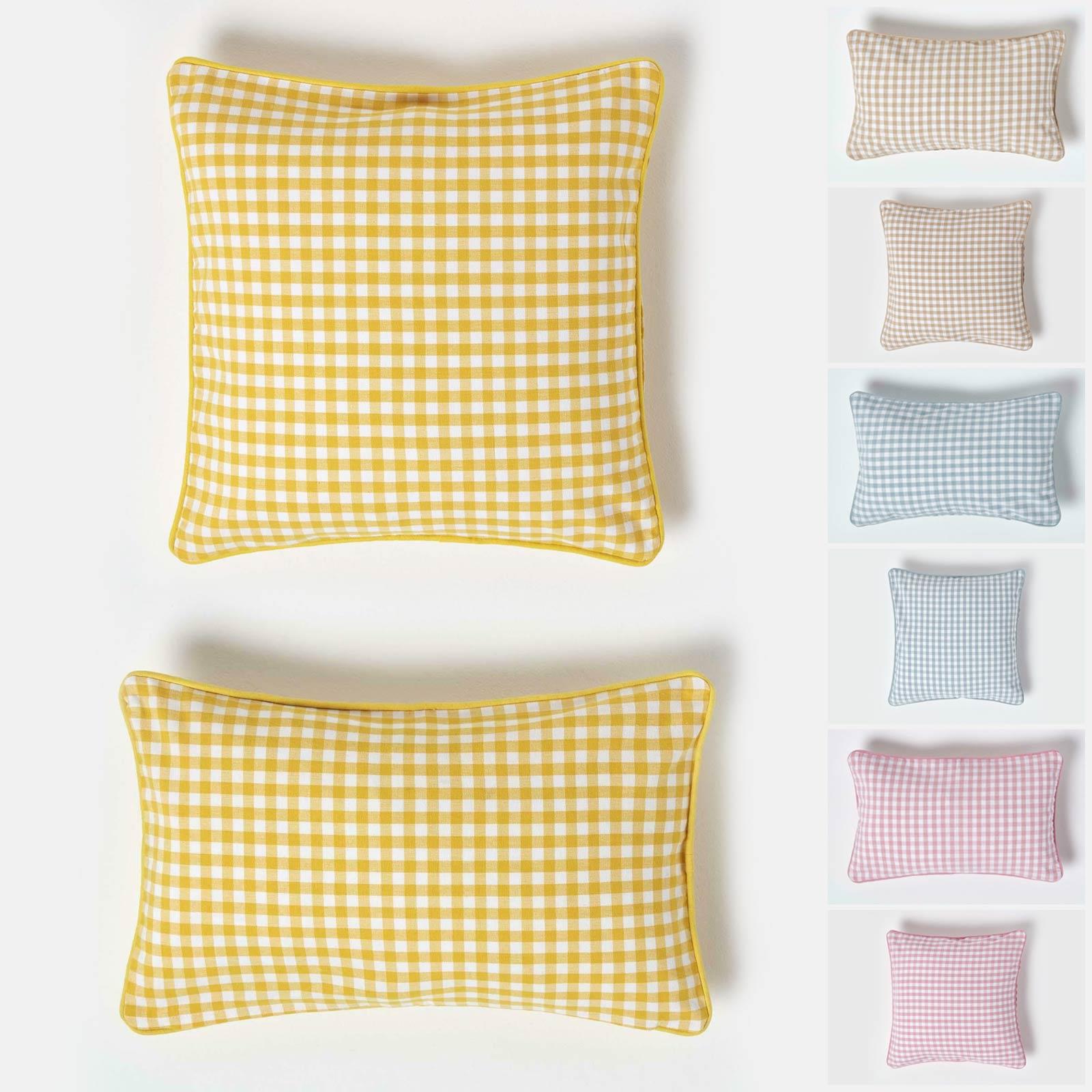 100 Cotton Gingham Check Cushion Cover Square & Rectangular Sofa