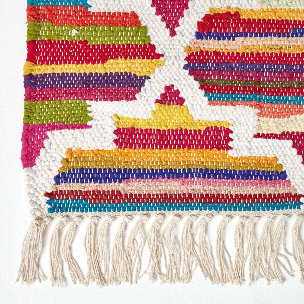 Handmade Cotton & Wool Kilim Rugs Runner Multi Coloured Geometric Diamond Carpet - Picture 13 of 64