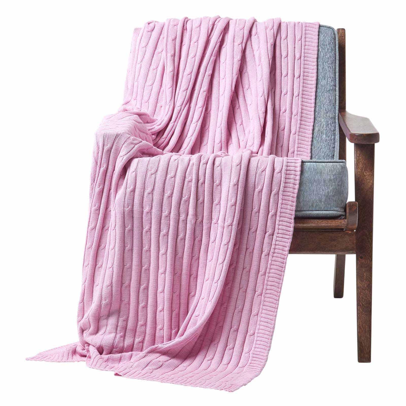 Cotton Cable Knit Throw, Blue, Grey, Green, Pink, Natural, Chocolate - Picture 58 of 65