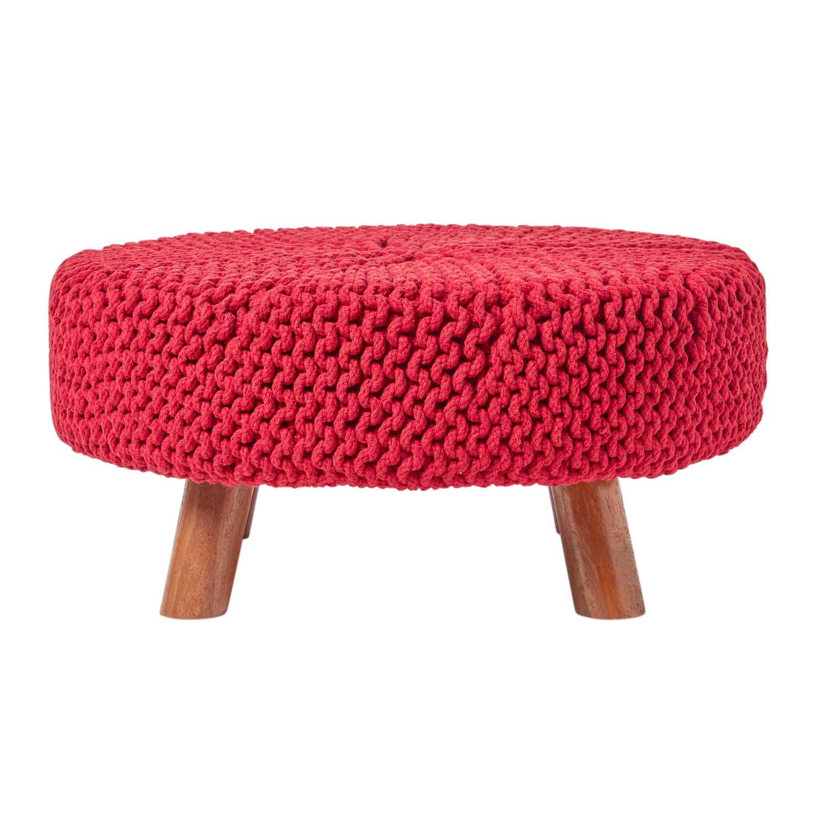 Round Knitted Footstool 100% Cotton Flat Circular with 4 Support Wooden Legs - Picture 85 of 108