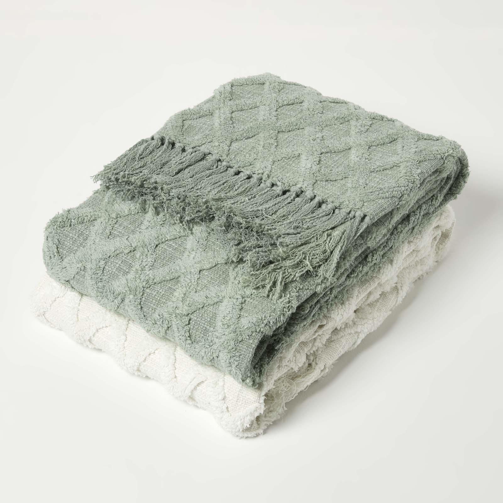 100% Cotton Tufted Throw Geometric Pattern Bedspread Blanket for Bed or Sofa - Picture 13 of 13