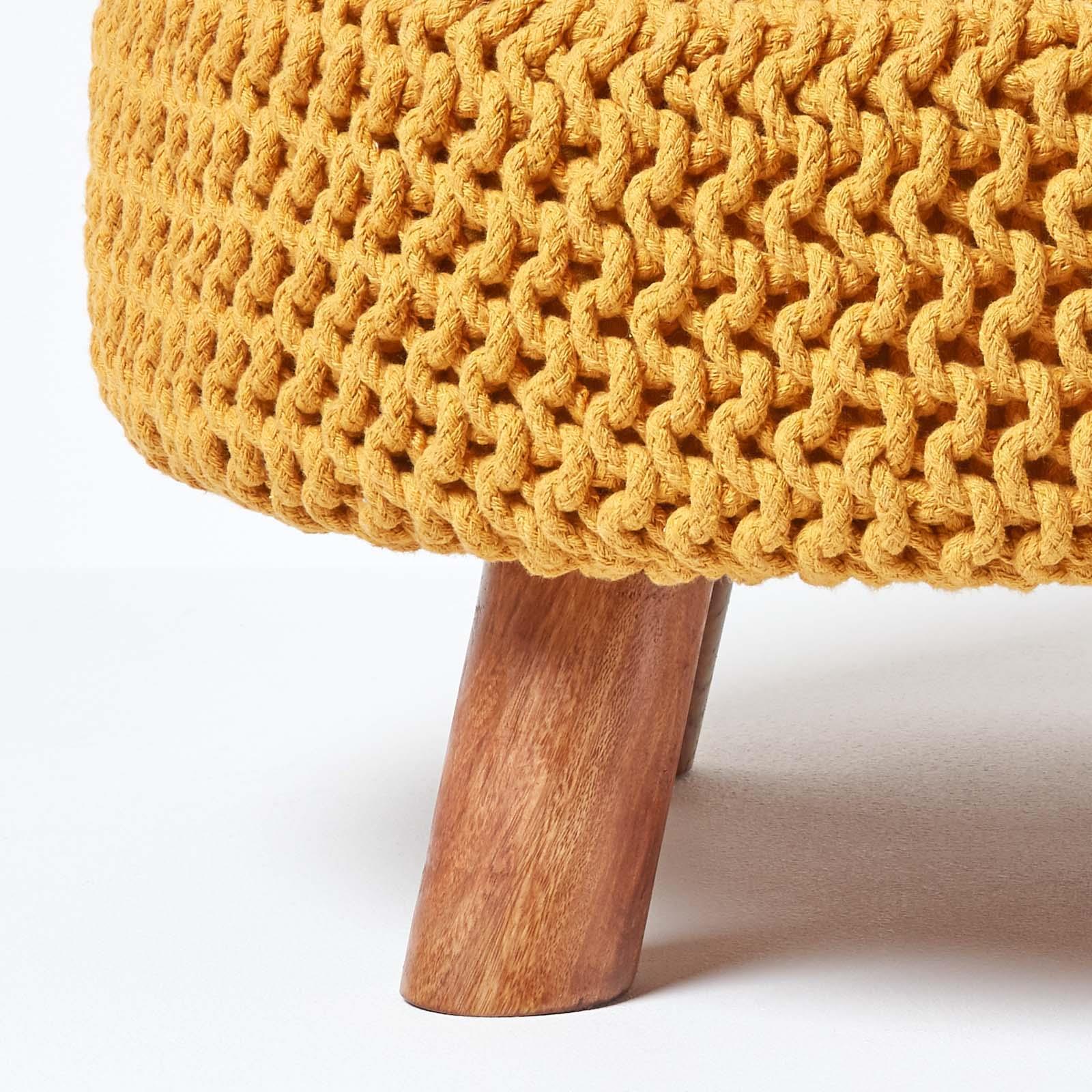 Round Knitted Footstool 100% Cotton Flat Circular with 4 Support Wooden Legs - Picture 41 of 108