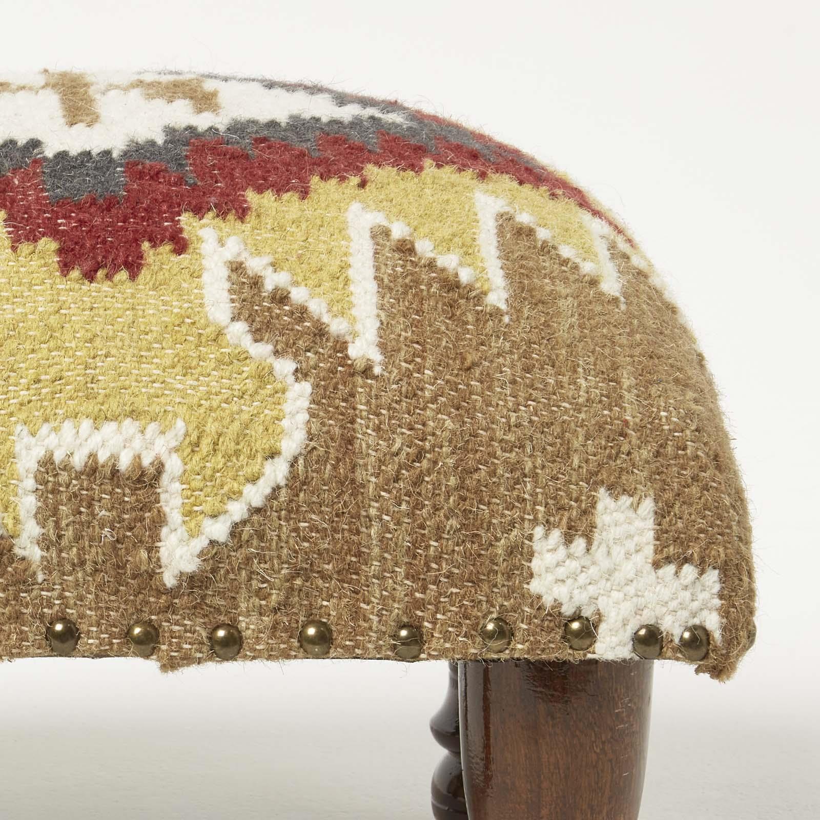 Traditional Style Handmade Kilim Pouffe & Footstool with Wooden Legs - Picture 8 of 34