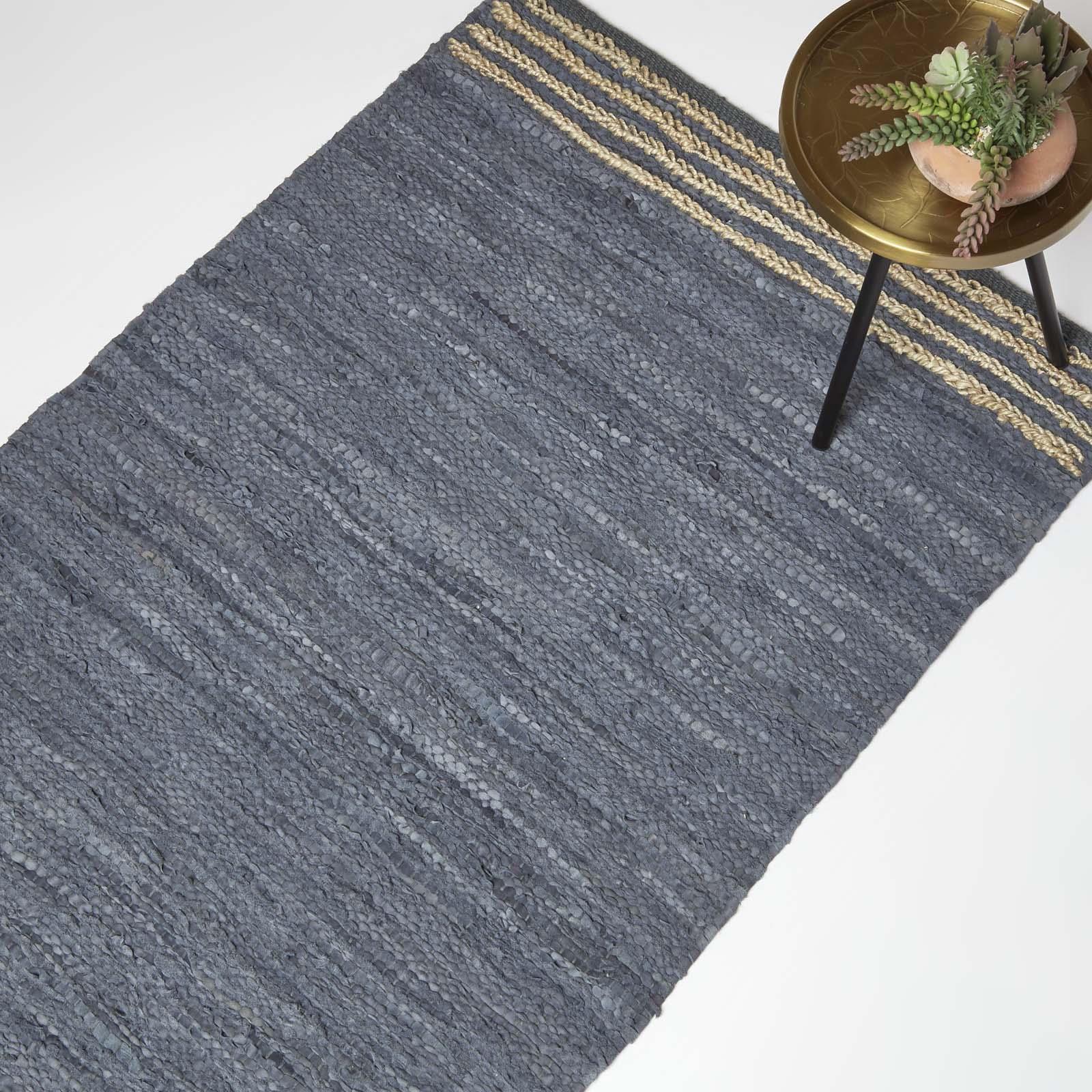 Handmade Stripe Design Recycled Eco Friendly Real Leather Rug and Runner - Picture 11 of 17