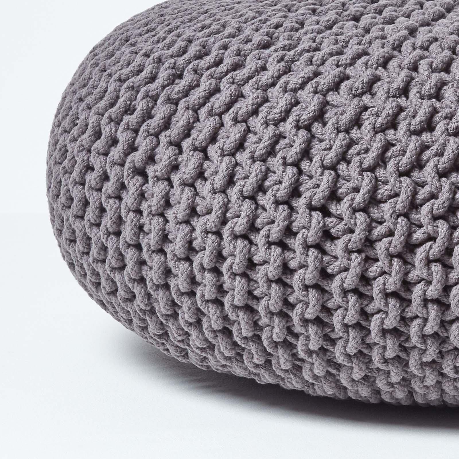 Large Round Cotton Knitted Pouffes Footstools Red, Yellow, Black, Grey, Natural - Picture 35 of 108