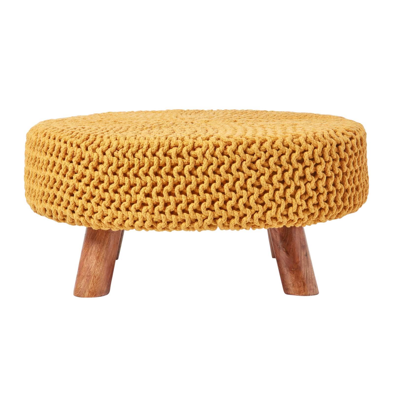 Round Knitted Footstool 100% Cotton Flat Circular with 4 Support Wooden Legs - Picture 38 of 108
