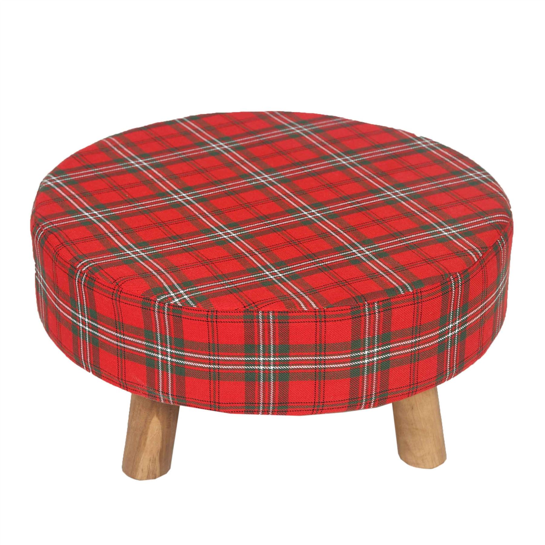 Tartan Check Tall and Flat Footstool with Wooden Legs - Picture 7 of 23