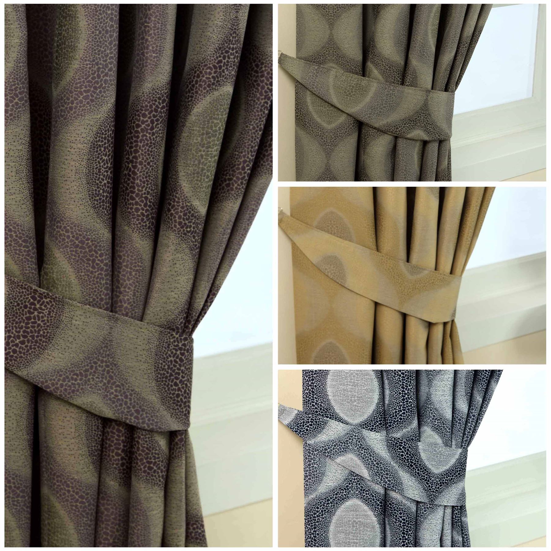 Jacquard Curtains Tie Backs Pair Modern Curve Design Purple Grey