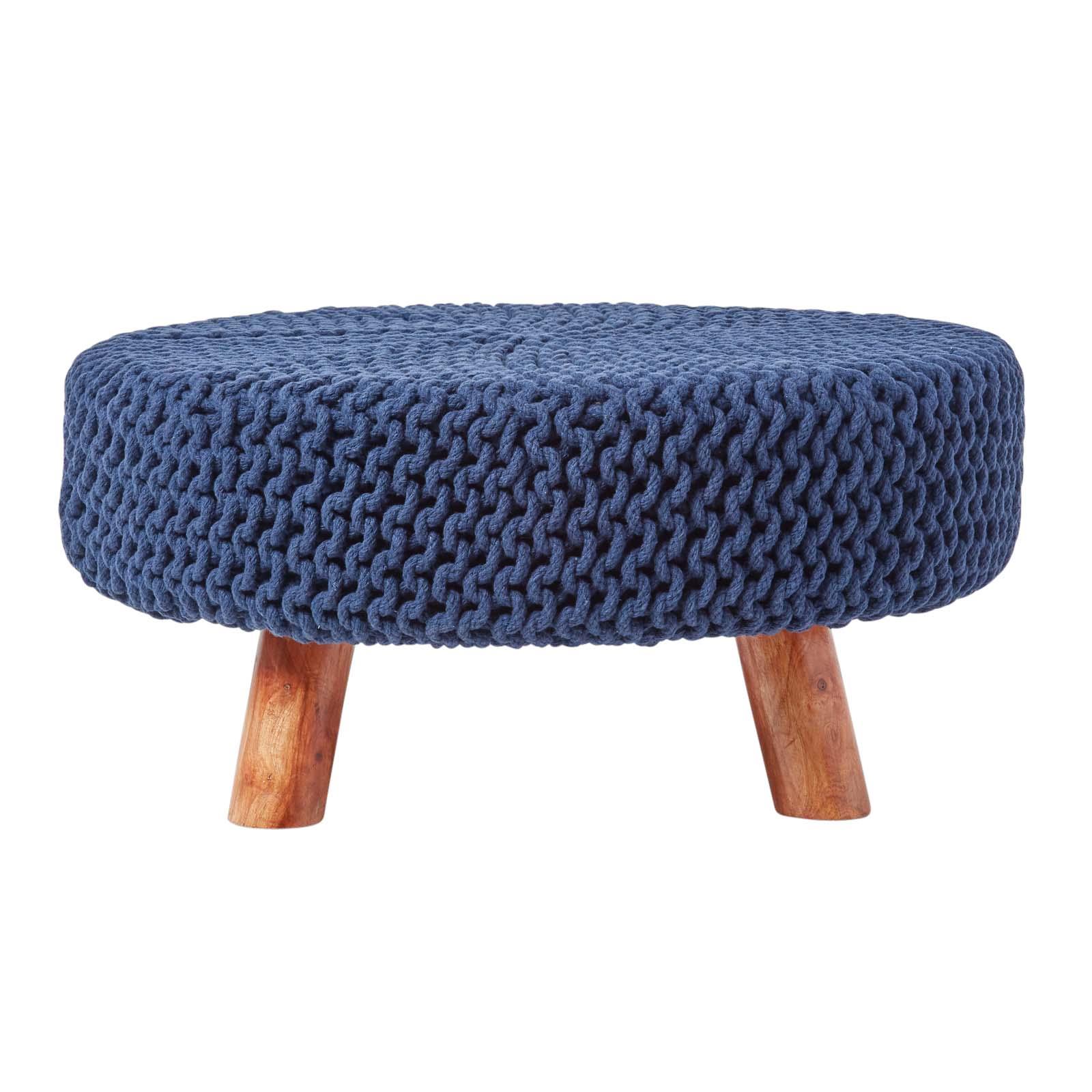 Round Knitted Footstool 100% Cotton Flat Circular with 4 Support Wooden Legs - Picture 50 of 108