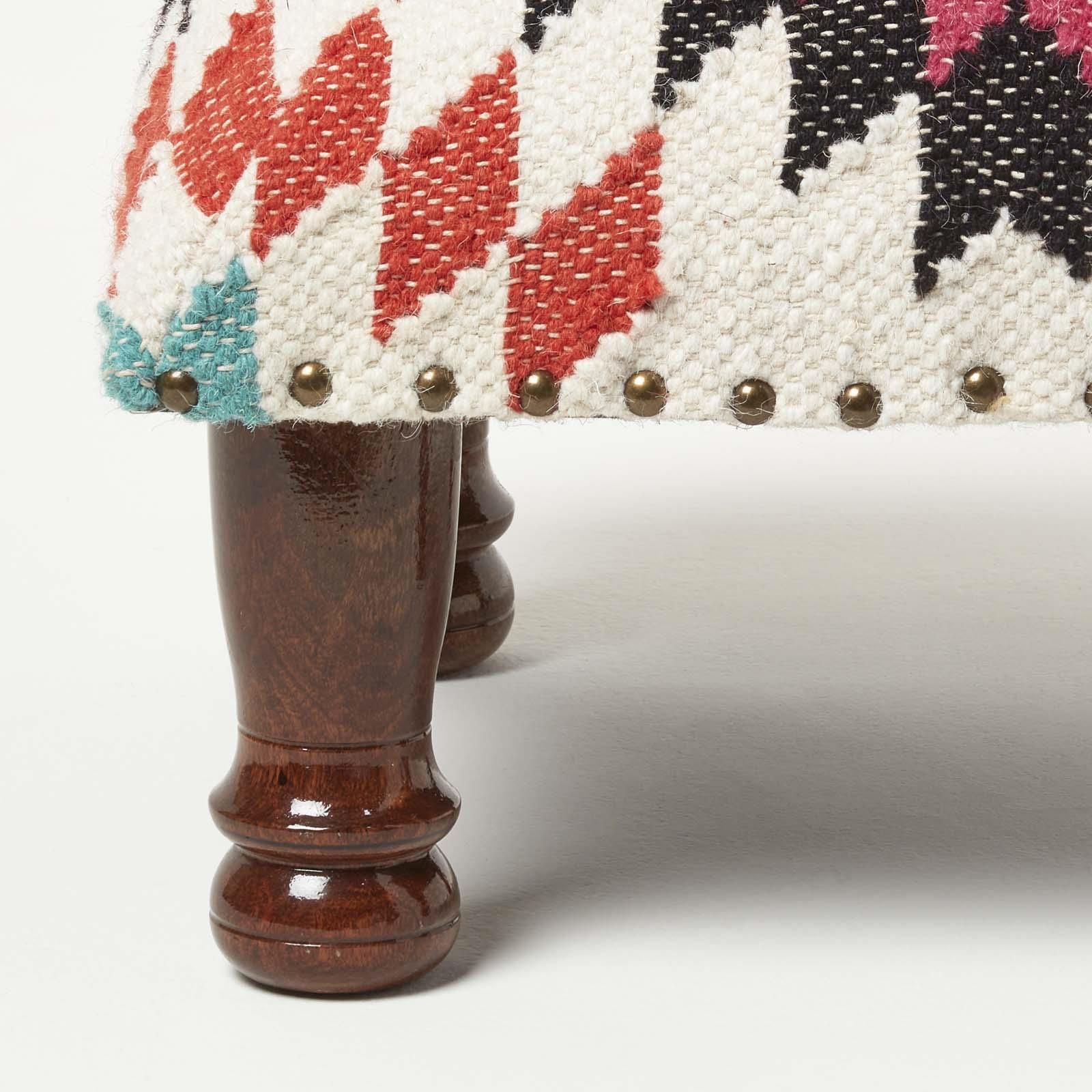 Traditional Style Handmade Kilim Pouffe & Footstool with Wooden Legs - Picture 17 of 34