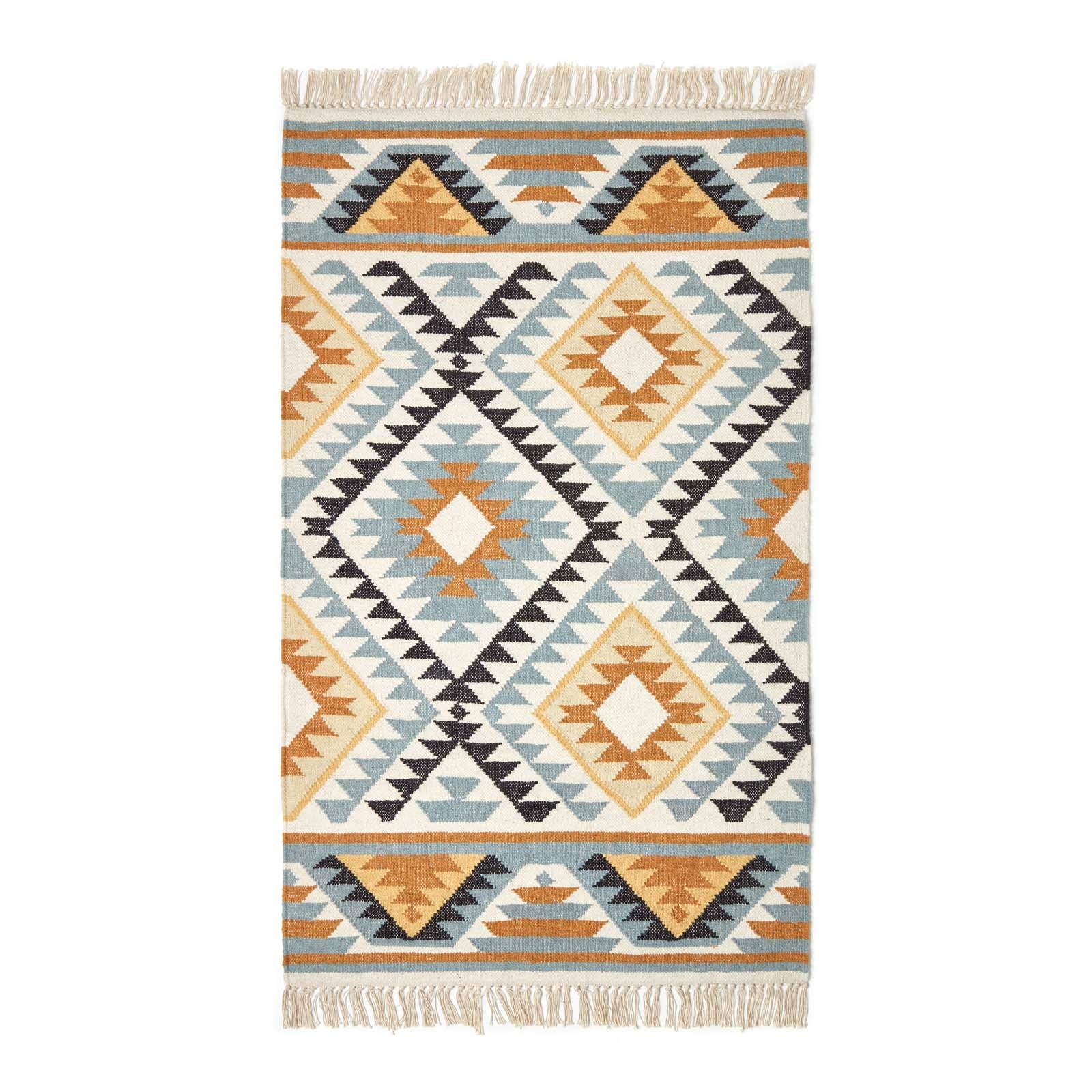 Handmade Cotton & Wool Kilim Rugs Runner Multi Coloured Geometric Diamond Carpet - Picture 4 of 64