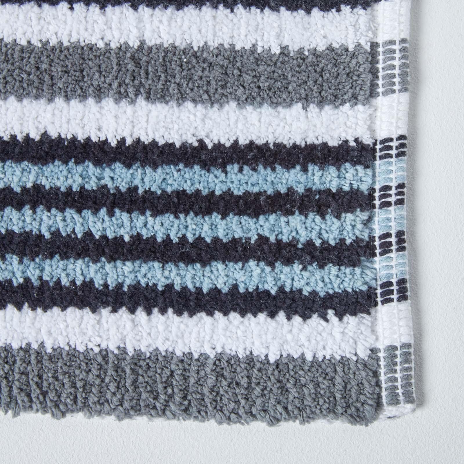 Cotton Striped Bath Mat Non Slip Blue Orange Green Black White Bathroom