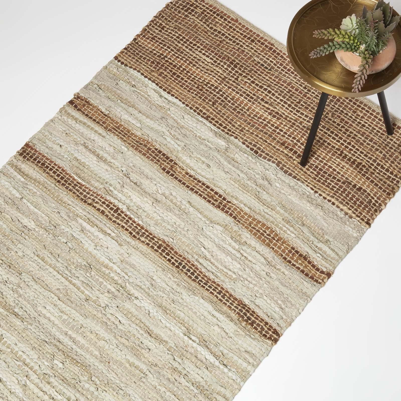 Handmade Stripe Design Recycled Eco Friendly Real Leather Rug and Runner - Picture 4 of 17