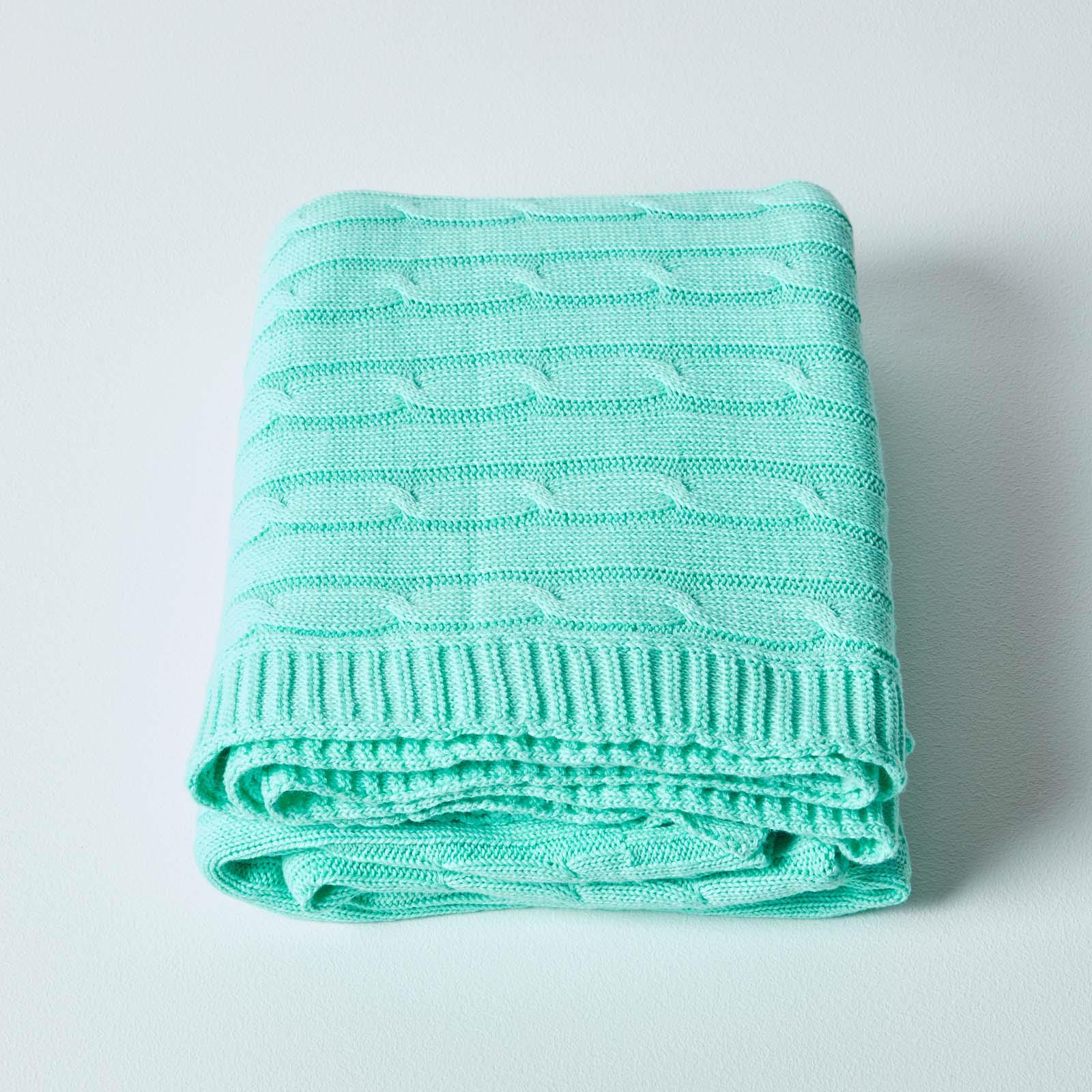 Cotton Cable Knit Throw, Blue, Grey, Green, Pink, Natural, Chocolate - Picture 19 of 65