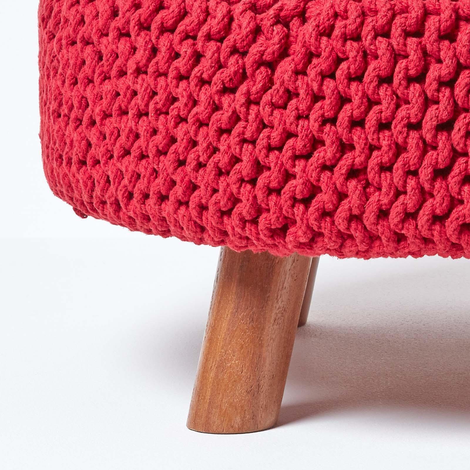 Round Knitted Footstool 100% Cotton Flat Circular with 4 Support Wooden Legs - Picture 88 of 108