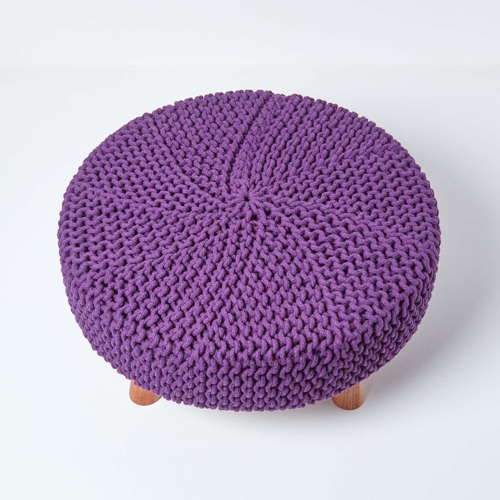 Round Knitted Footstool 100% Cotton Flat Circular with 4 Support Wooden Legs - Picture 82 of 108