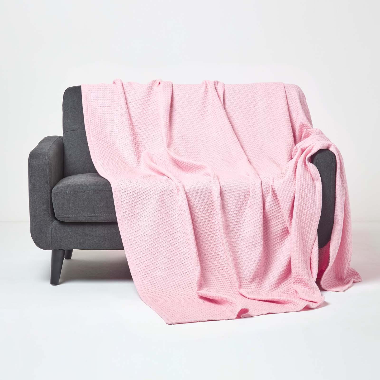 Organic Cotton Waffle Blanket/ Throw Blue, Pink, Green, Natural, White - Picture 14 of 28