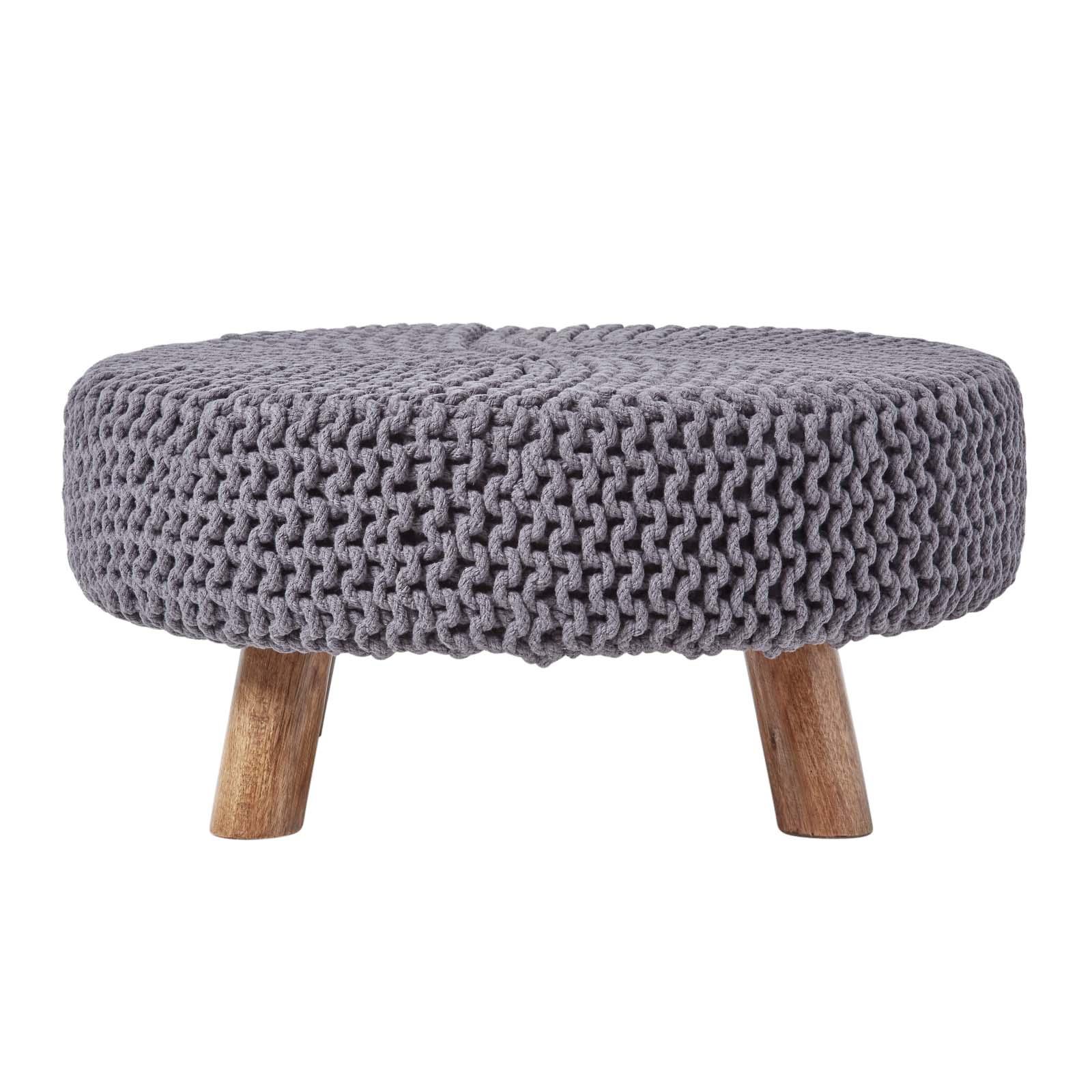 Round Knitted Footstool 100% Cotton Flat Circular with 4 Support Wooden Legs - Picture 91 of 108