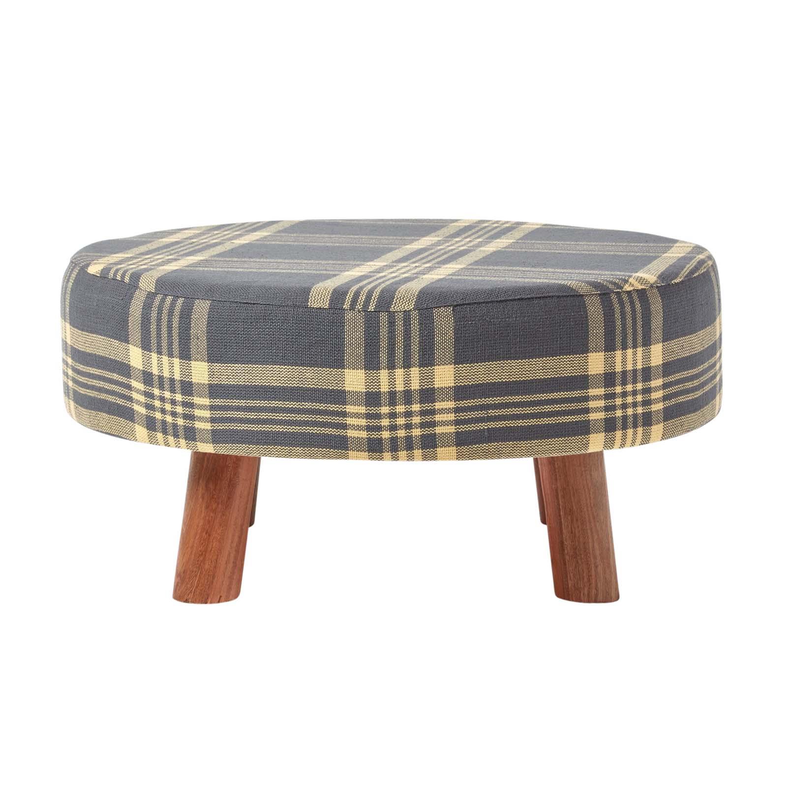 Tartan Check Tall and Flat Footstool with Wooden Legs - Picture 2 of 23