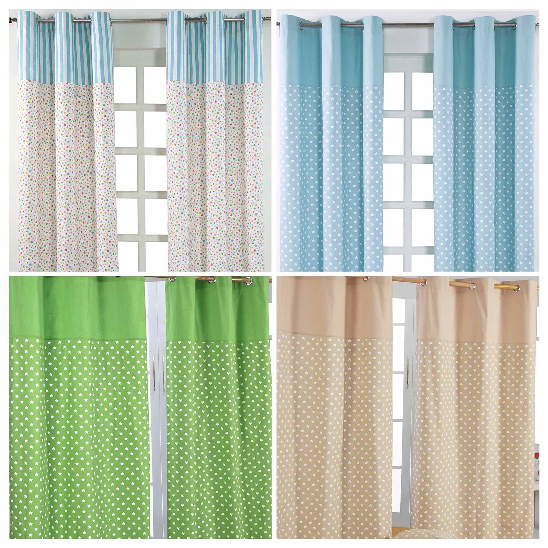 Cotton Stars Ready Made Eyelet Curtain Pair Multi Blue Green