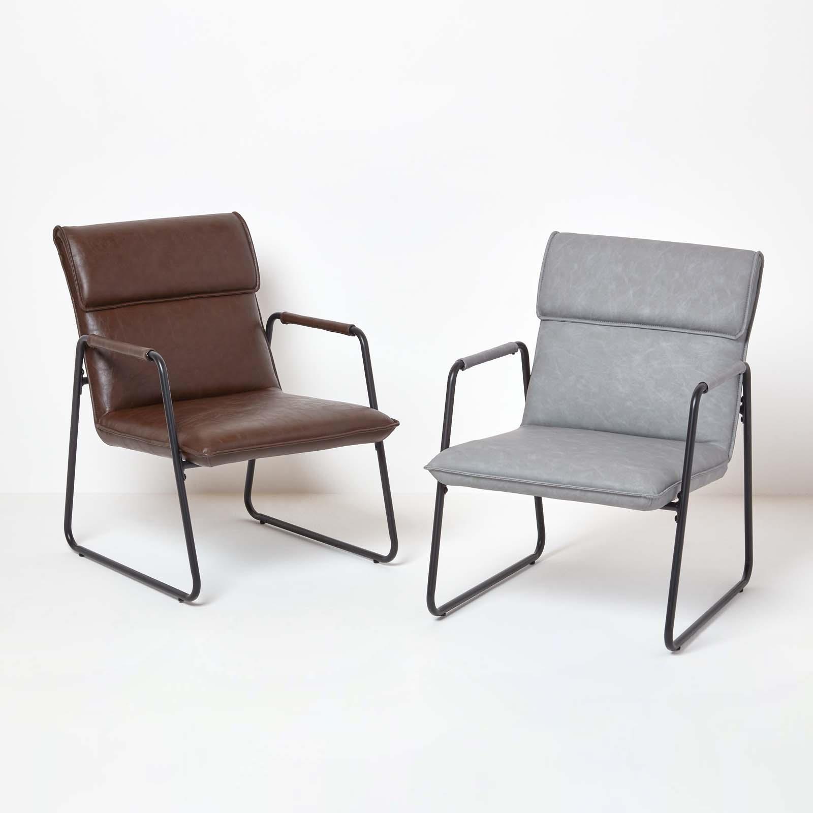 Leather Upholstered High Back Armchair Accent Chair With Black Metal Frame Ebay