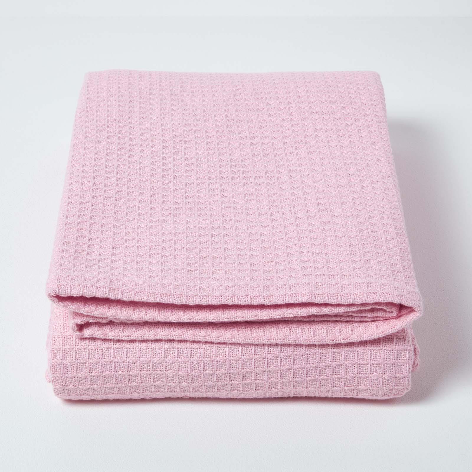 Organic Cotton Waffle Blanket/ Throw Blue, Pink, Green, Natural, White - Picture 15 of 28