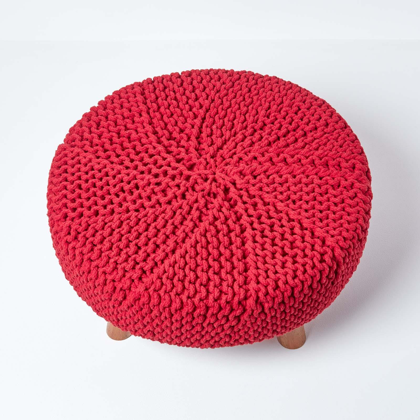 Round Knitted Footstool 100% Cotton Flat Circular with 4 Support Wooden Legs - Picture 87 of 108