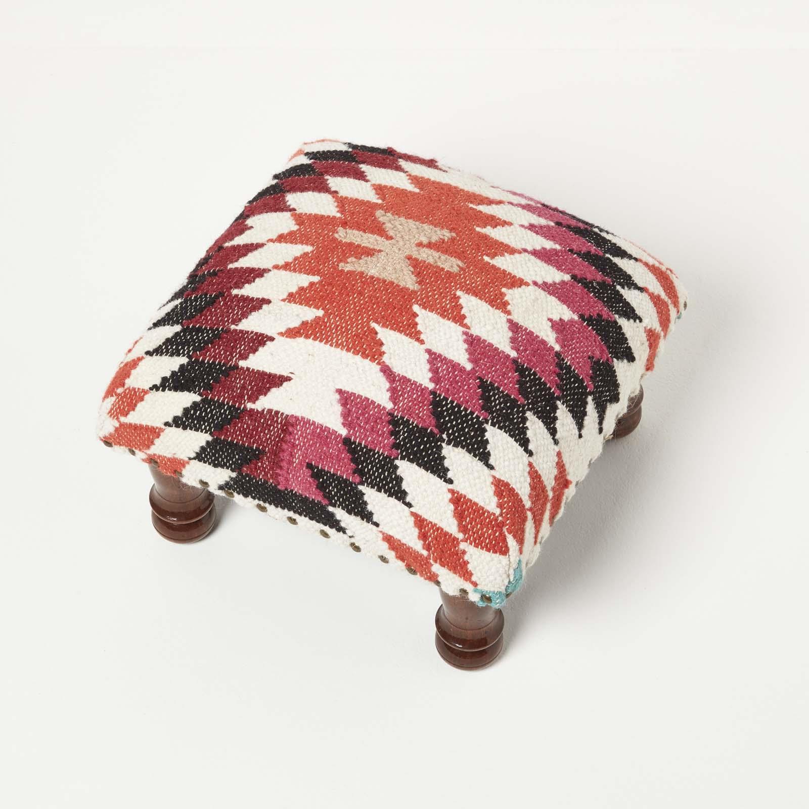 Traditional Style Handmade Kilim Pouffe & Footstool with Wooden Legs - Picture 21 of 34
