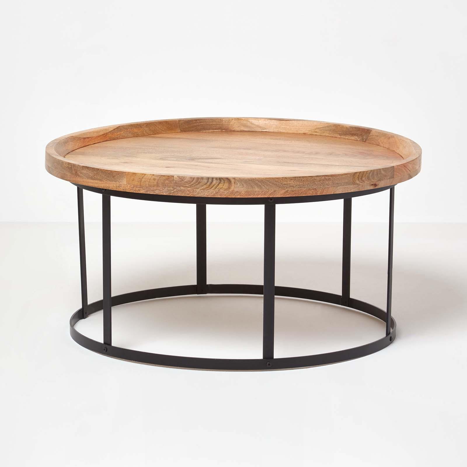 Round Coffee Table with Steel Frame Support 100 Solid Mango Hardwood eBay