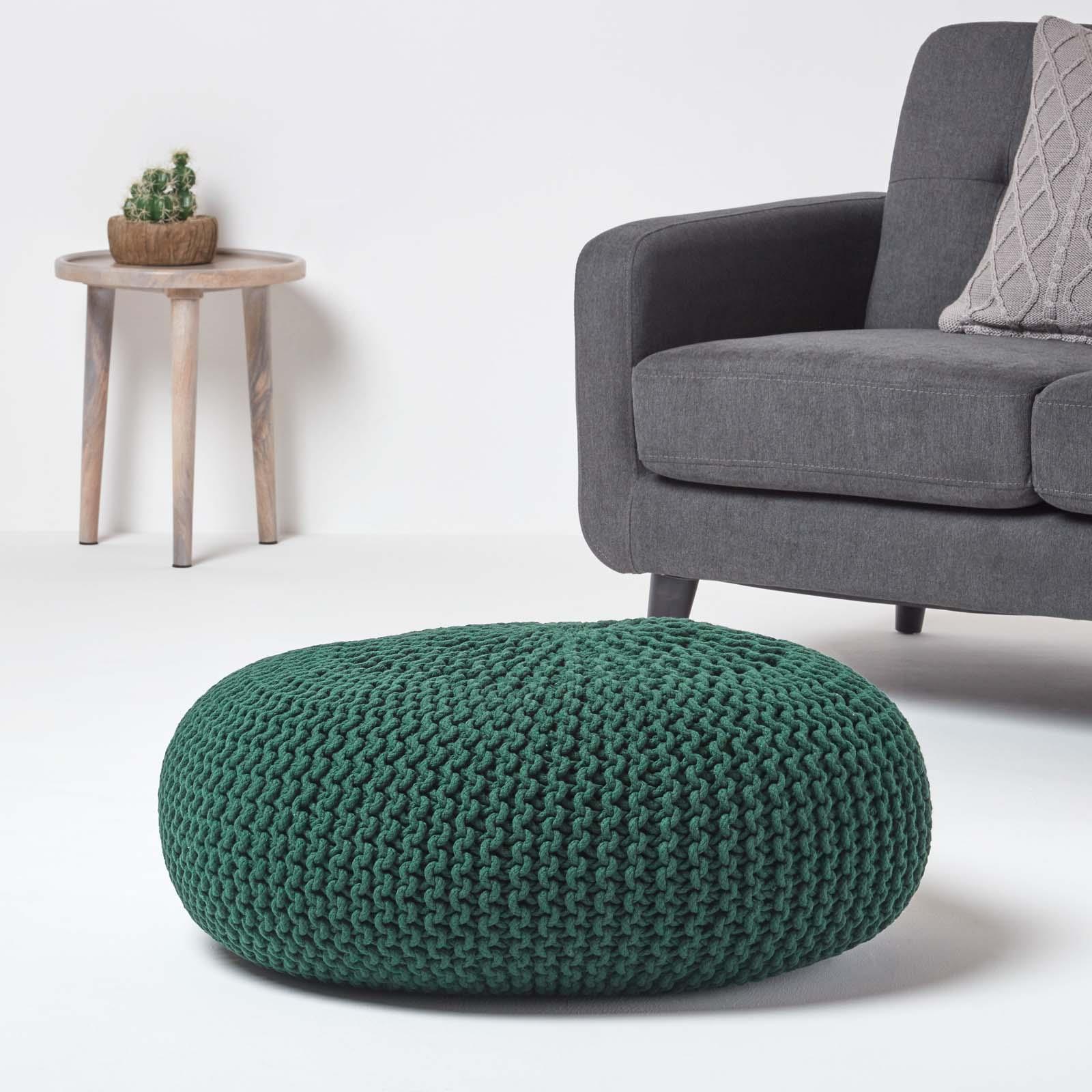 Large Round Cotton Knitted Pouffes Footstools Red, Yellow, Black, Grey, Natural - Picture 27 of 108
