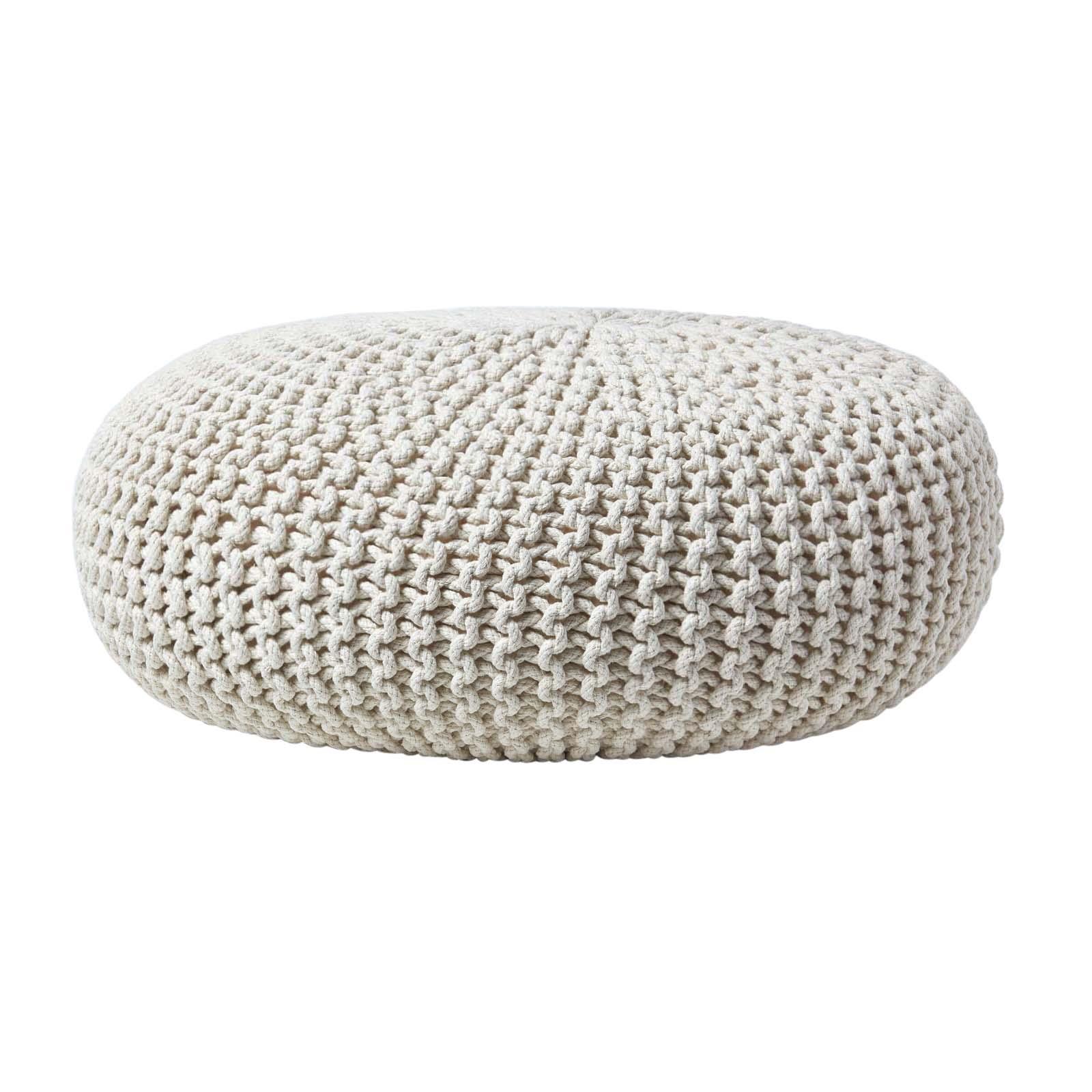 Large Round Cotton Knitted Pouffes Footstools Red, Yellow, Black, Grey, Natural - Picture 55 of 108