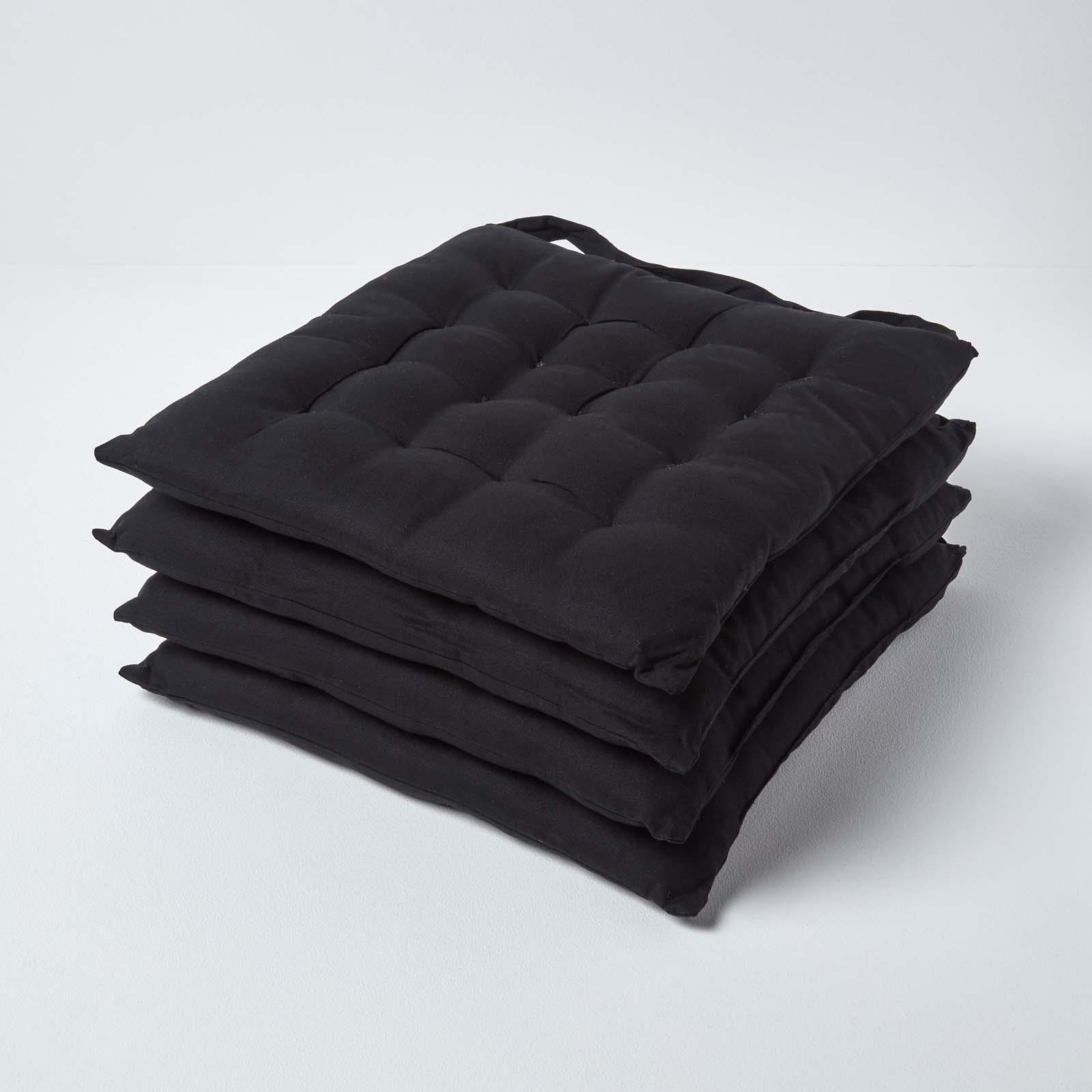 Dining Chair Seat Pads 100% Cotton Square Thick Booster Cushion Plain with Strap