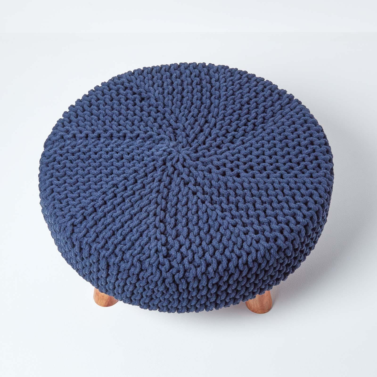 Round Knitted Footstool 100% Cotton Flat Circular with 4 Support Wooden Legs - Picture 52 of 108