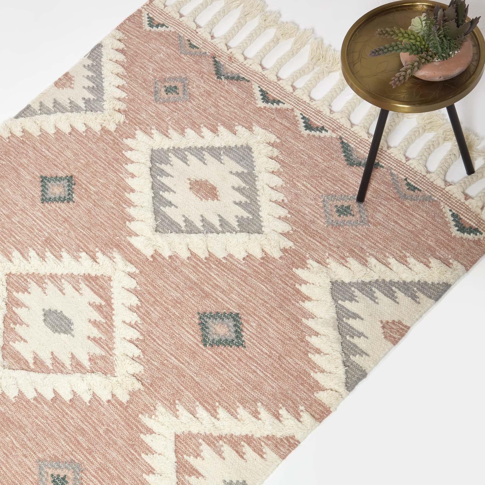 Handgewebter Kelim Teppich Läufer Wolle & Baumwolle im traditionellen Muster mit Quasten - Bild 78 von 92