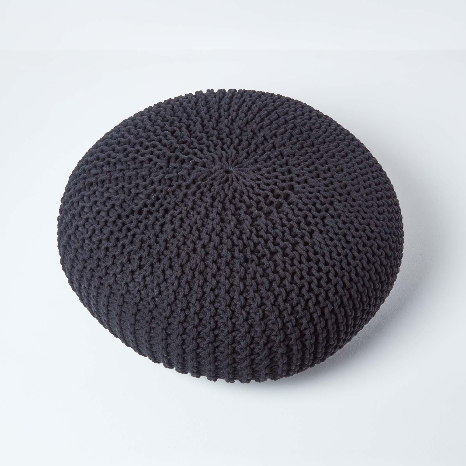 Large Round Cotton Knitted Pouffes Footstools Red, Yellow, Black, Grey, Natural - Picture 4 of 108