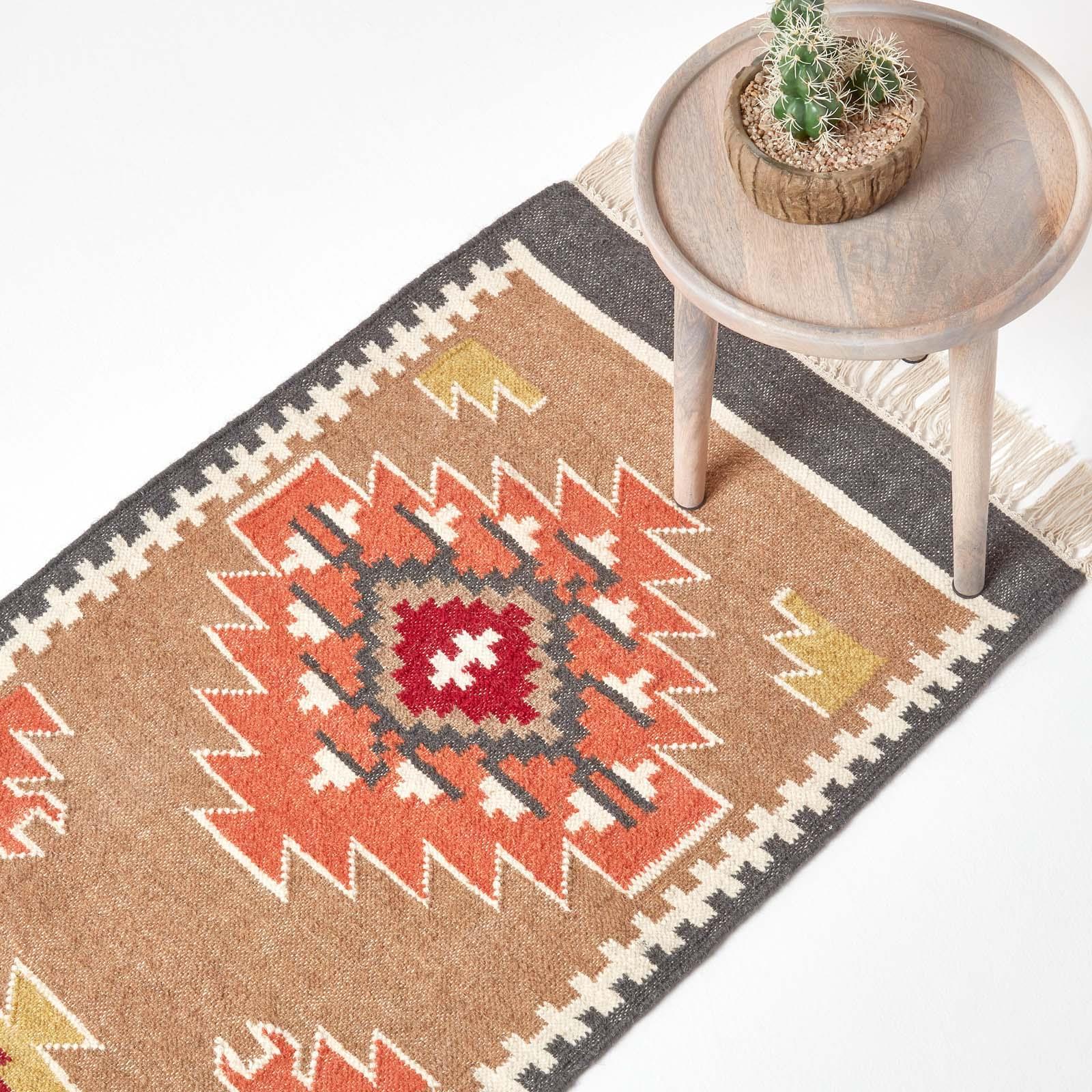 Handmade Cotton & Wool Kilim Rugs Runner Multi Coloured Geometric Diamond Carpet - Picture 38 of 64