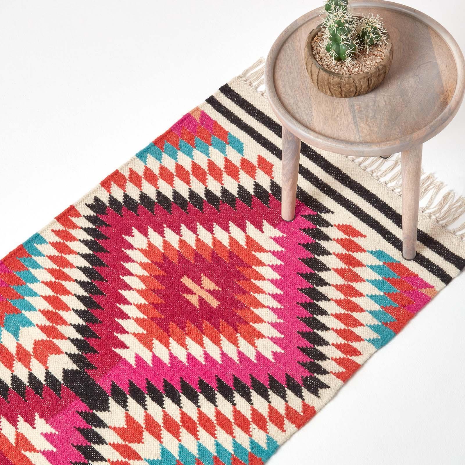 Handmade Cotton & Wool Kilim Rugs Runner Multi Coloured Geometric Diamond Carpet - Picture 59 of 64