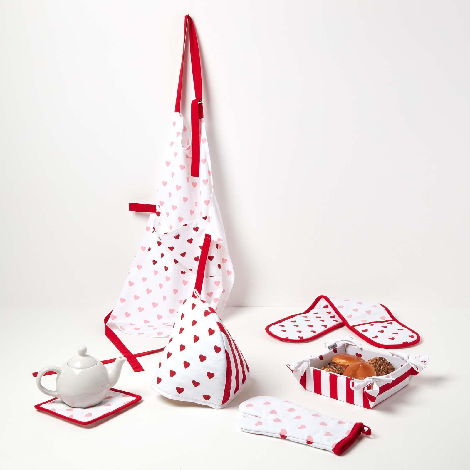 Cotton Pink And Red Hearts Kitchen Double Oven Gloves Apron Towel Pot Holder - Picture 16 of 22