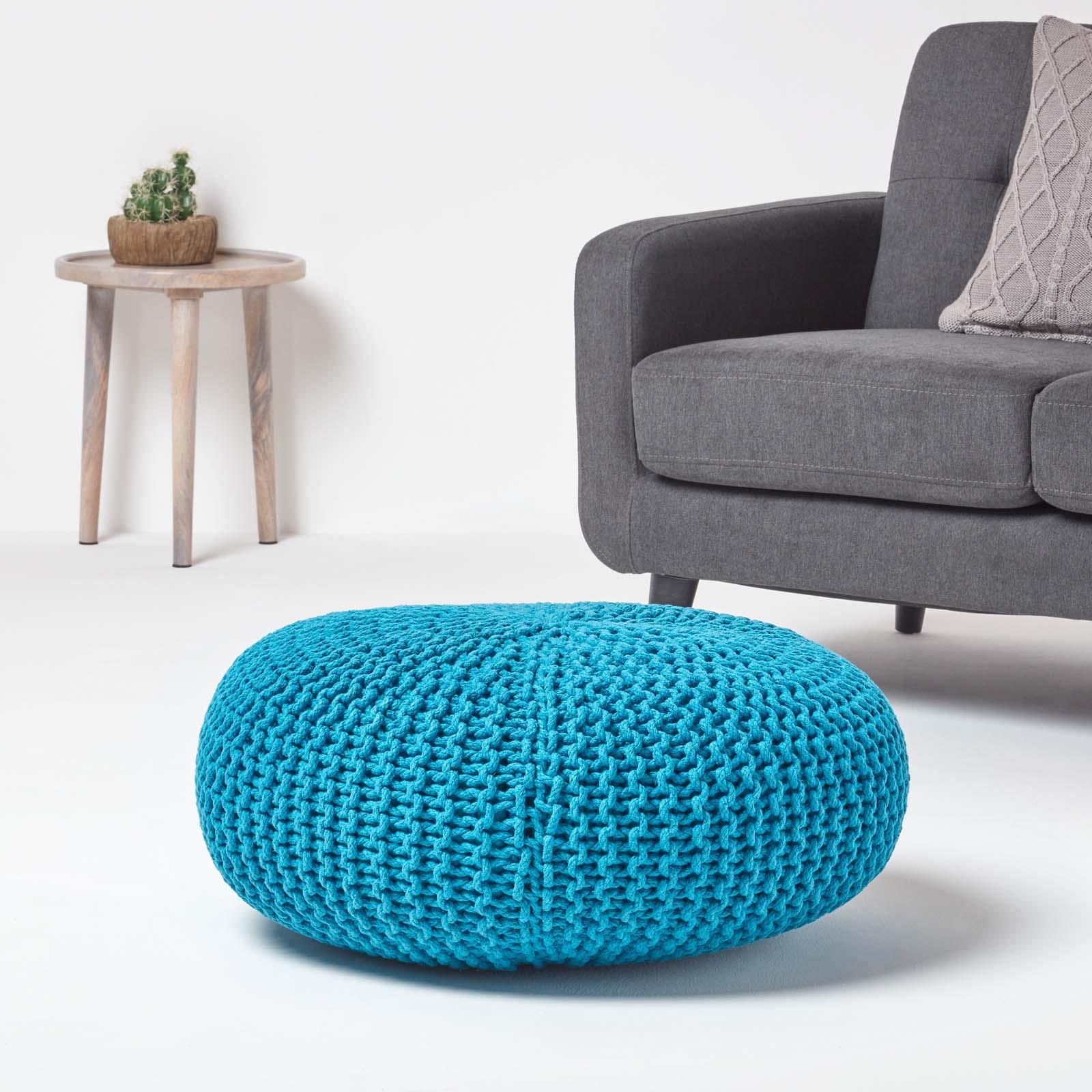 Large Round Cotton Knitted Pouffes Footstools Red, Yellow, Black, Grey, Natural - Picture 98 of 108