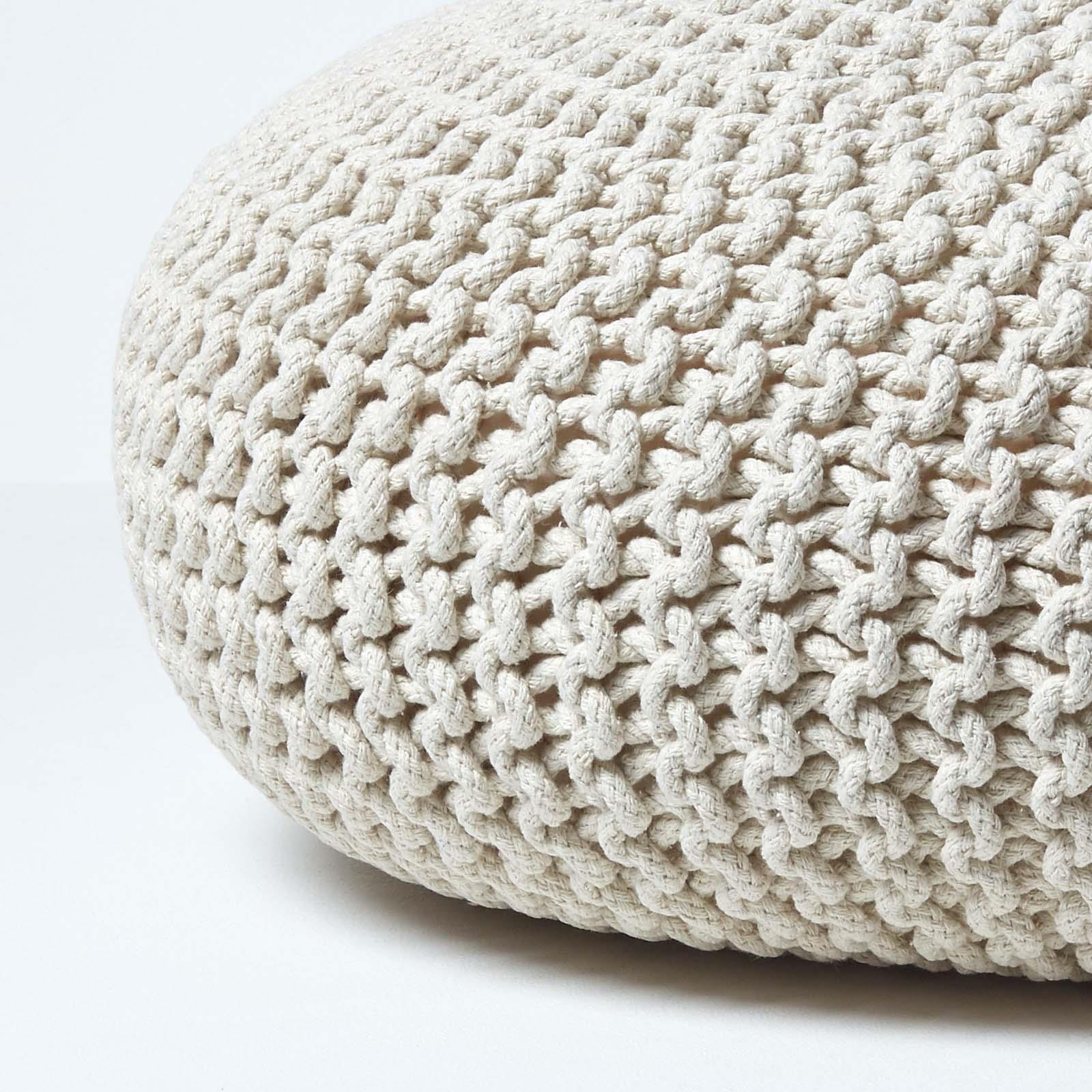 Large Round Cotton Knitted Pouffes Footstools Red, Yellow, Black, Grey, Natural - Picture 58 of 108